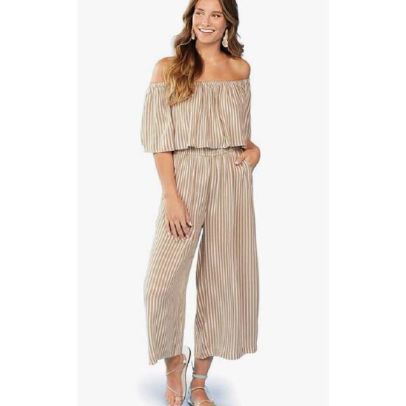 Mudpie Off Shoulder Striped Jumpsuit XS - Picture 2 of 11